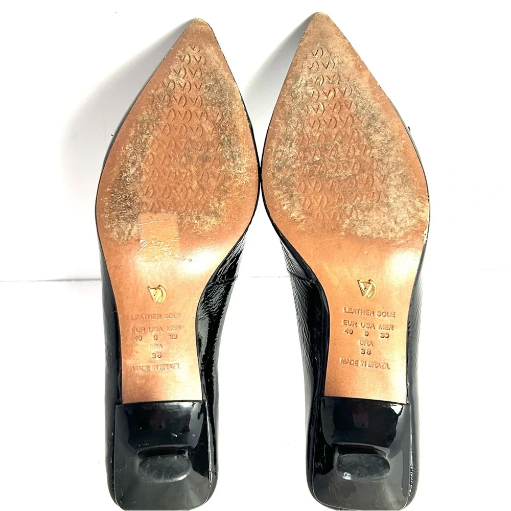 Anthropologie Vicenza Kilty Pointed-toe Patent Leather Heels Pumps Shoes Size 9 - Picture 7 of 12